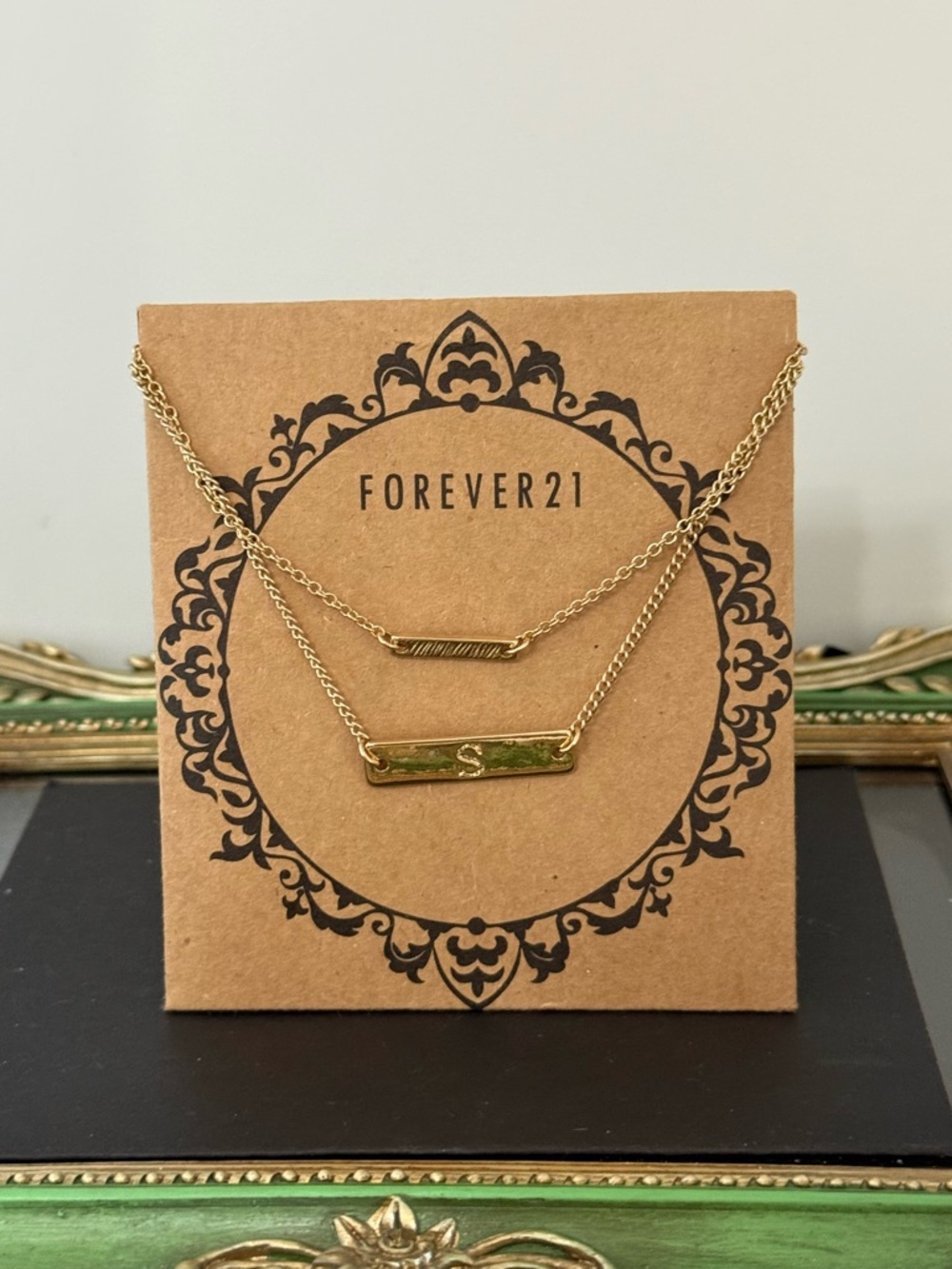 Forever 21 Gold Double Bar letter “S” Layered Necklace